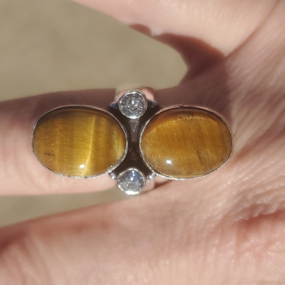 New Tiger Eye and White Topaz 925 Silver Statement Ring. - Picture 11 of 12